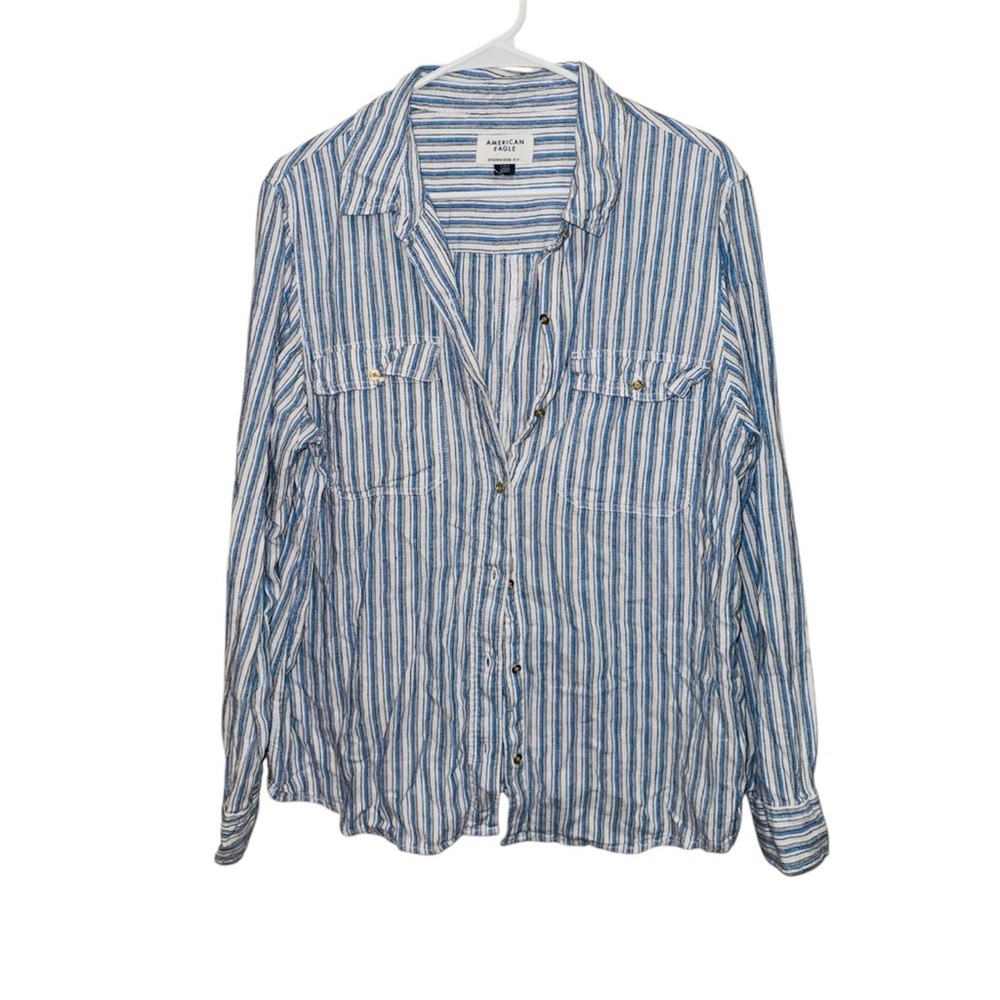 American Eagle Striped Classic Oversized Boyfriend Relaxed Button Down Shirt